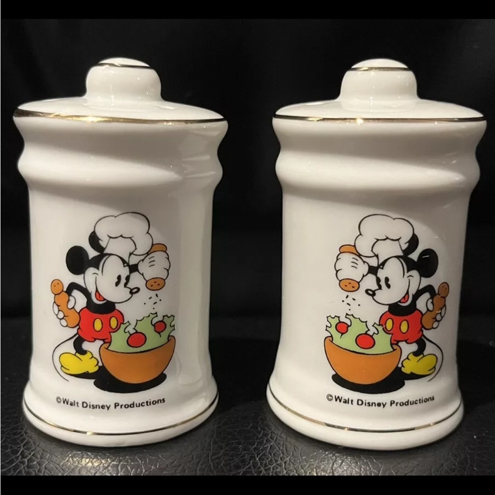 Walt Disney Mickey Mouse Vintage Salt and Pepper Shaker Salad Set - Japan 1980